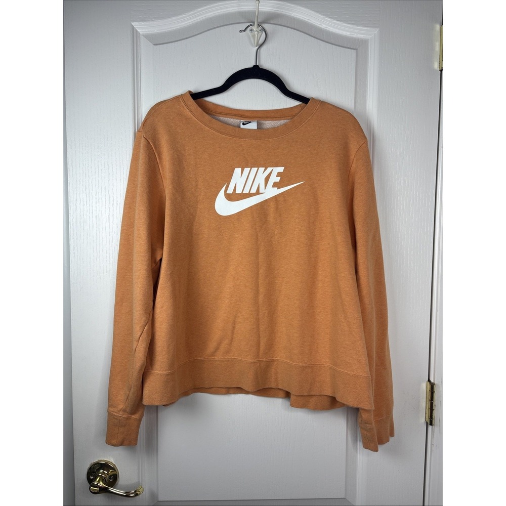 Nike Sweatshirt Womens Plus 0X Orange Rust Crewneck Fleece Center Swoosh Logo